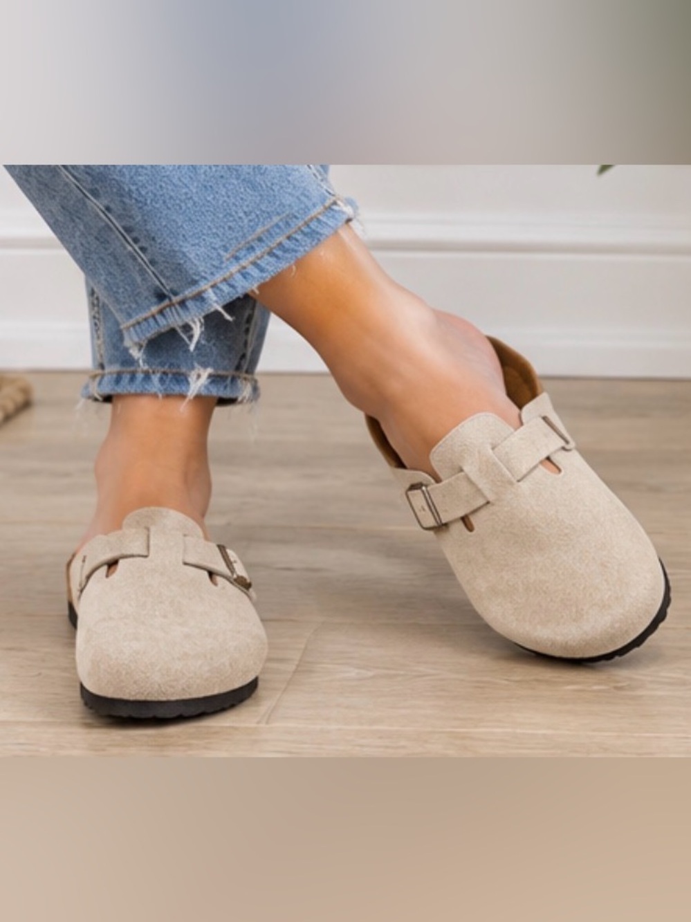 White Mountain Beige Suede Slip-On Clogs - Picture 1 of 4